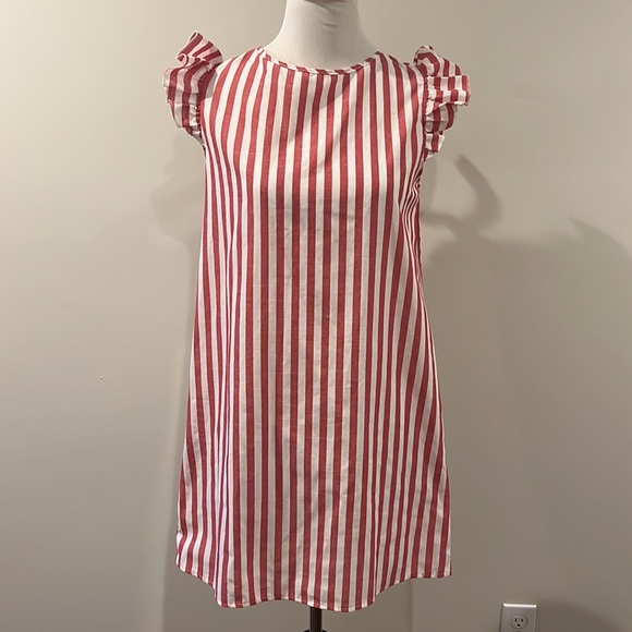 Preppy Linen Feeling Shift Dress Size M in Red & White Stripes - Picture 2 of 7